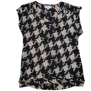BENSONI Geometric Pattern Silk Blouse With Zippers, Size 8, Black / Cream